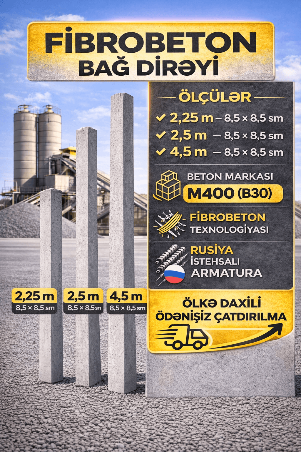 Intensiv bağ üçün Beton  dirəklər