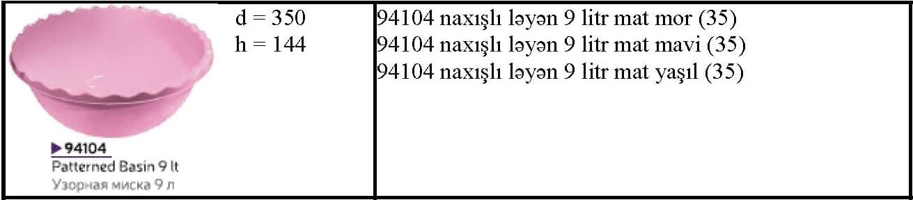 Plastik oval, yuvarlaq, naxışlı ləyənlər